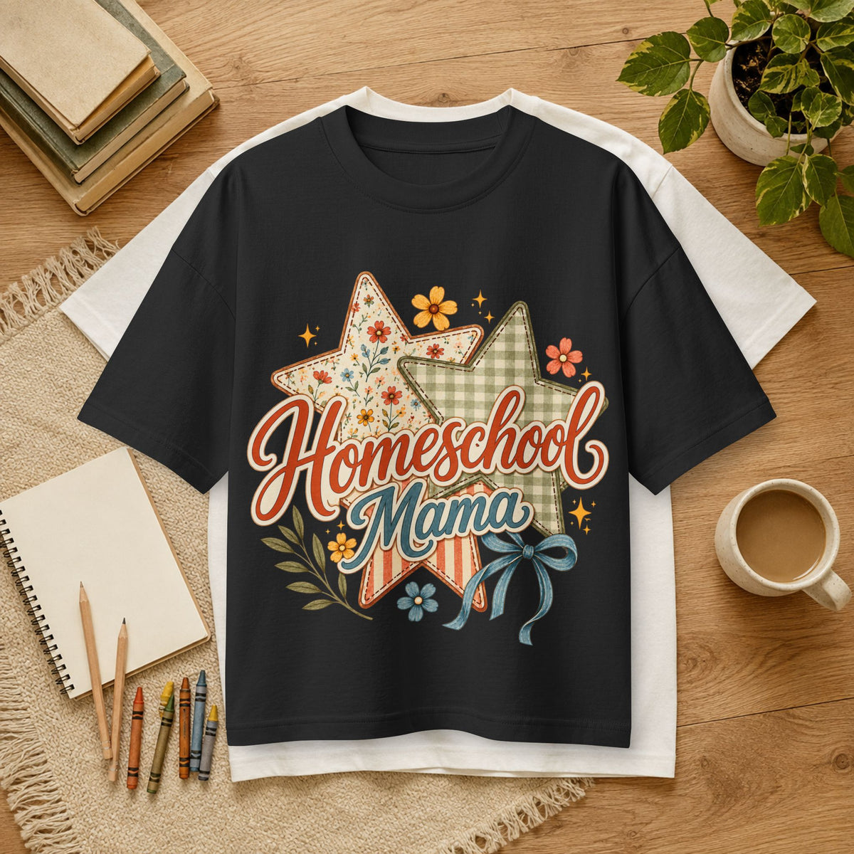 Homeschool Mama T-Shirt — Floral Star Vintage Mom Tee- Bella Canvas