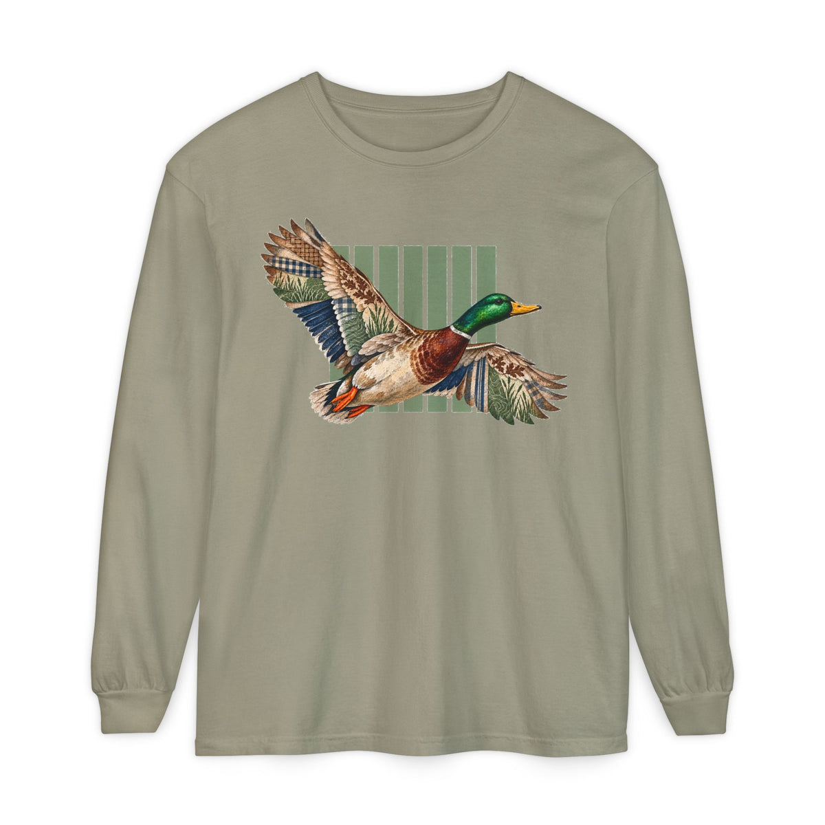 Mallard Duck Illustration Long Sleeve T-Shirt | Flying Duck Nature Tee