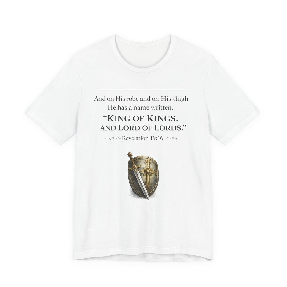 King of Kings Shield Tee – Revelation 19:16 Christian T-Shirt