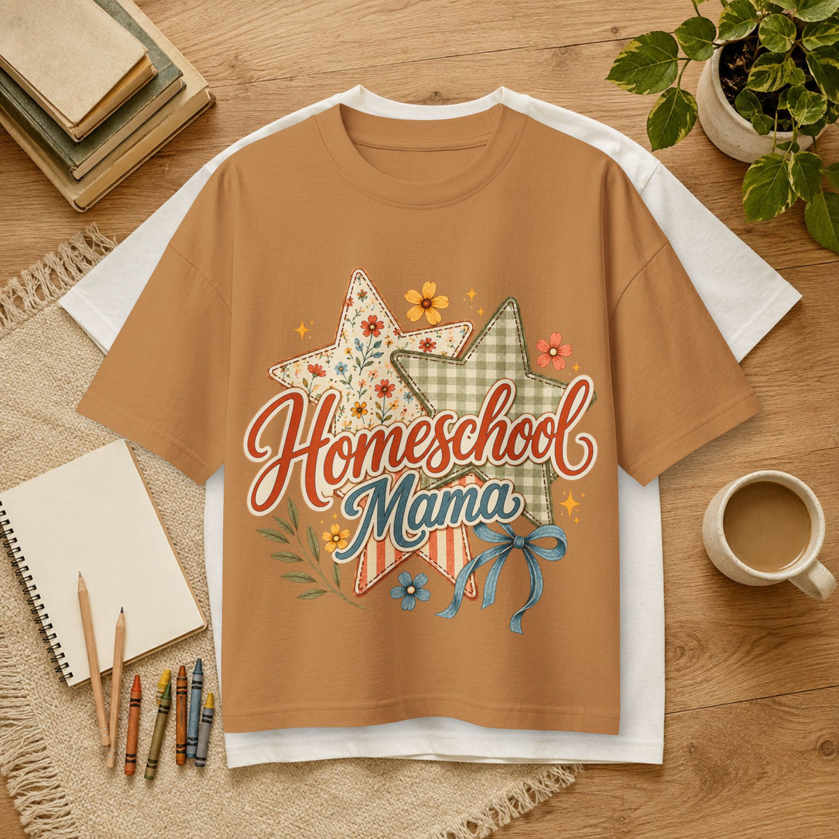 Homeschool Mama T-Shirt — Floral Star Vintage Mom Tee- Bella Canvas