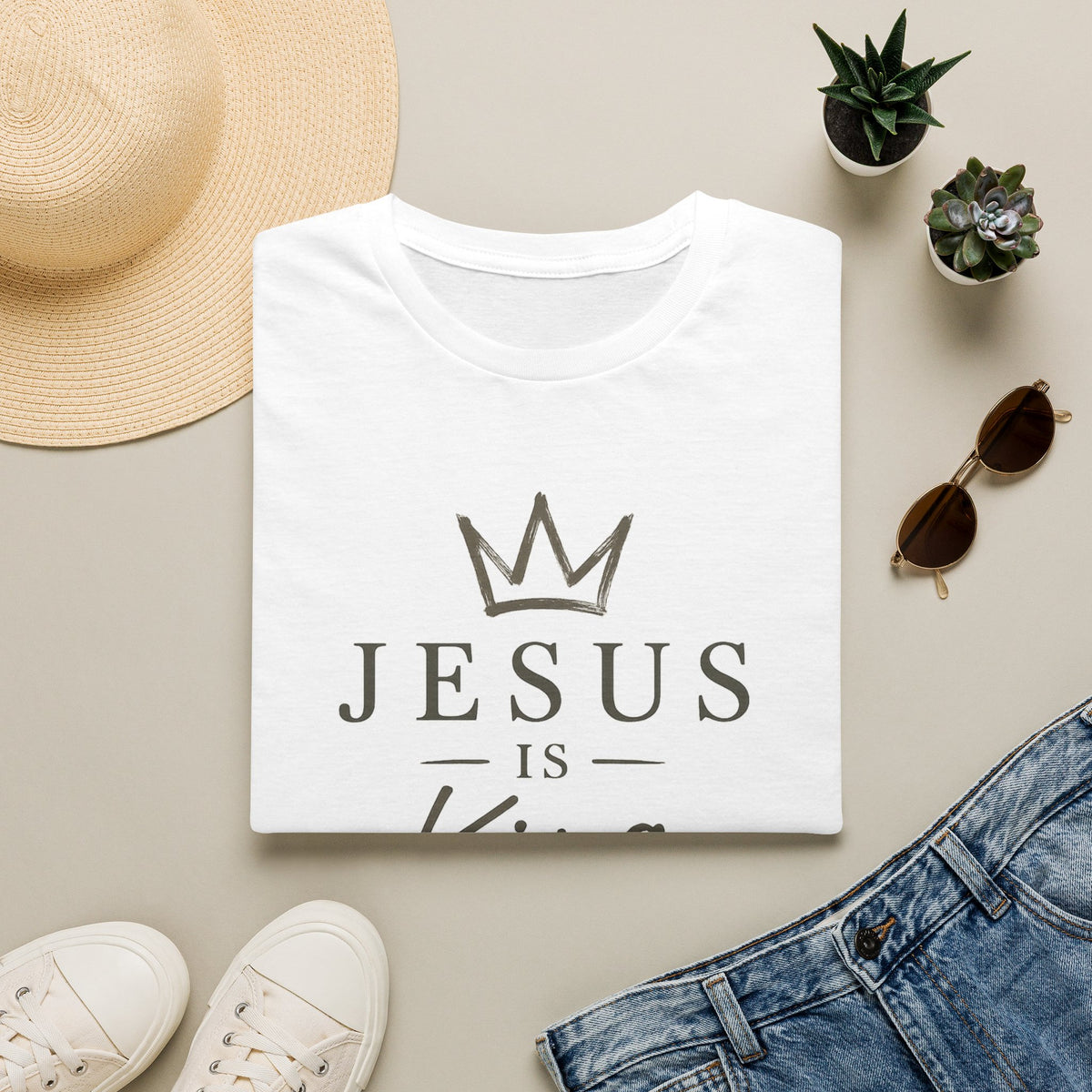 Jesus Is King T-Shirt — Faith Crown Christian Tee for Women & Men