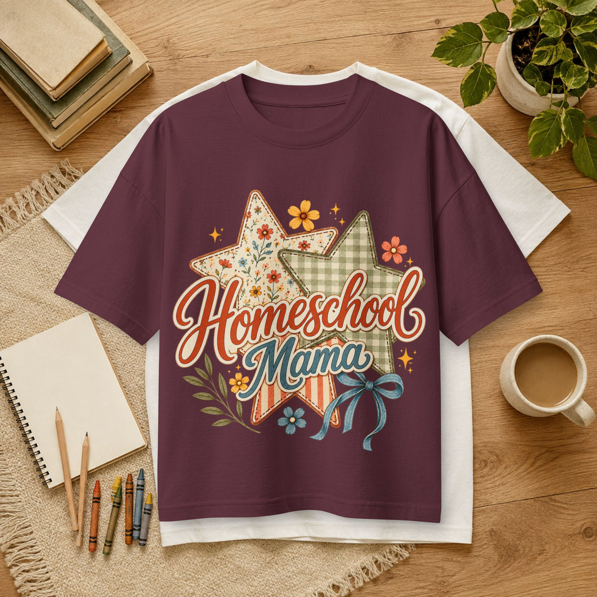Homeschool Mama T-Shirt — Floral Star Vintage Mom Tee- Bella Canvas