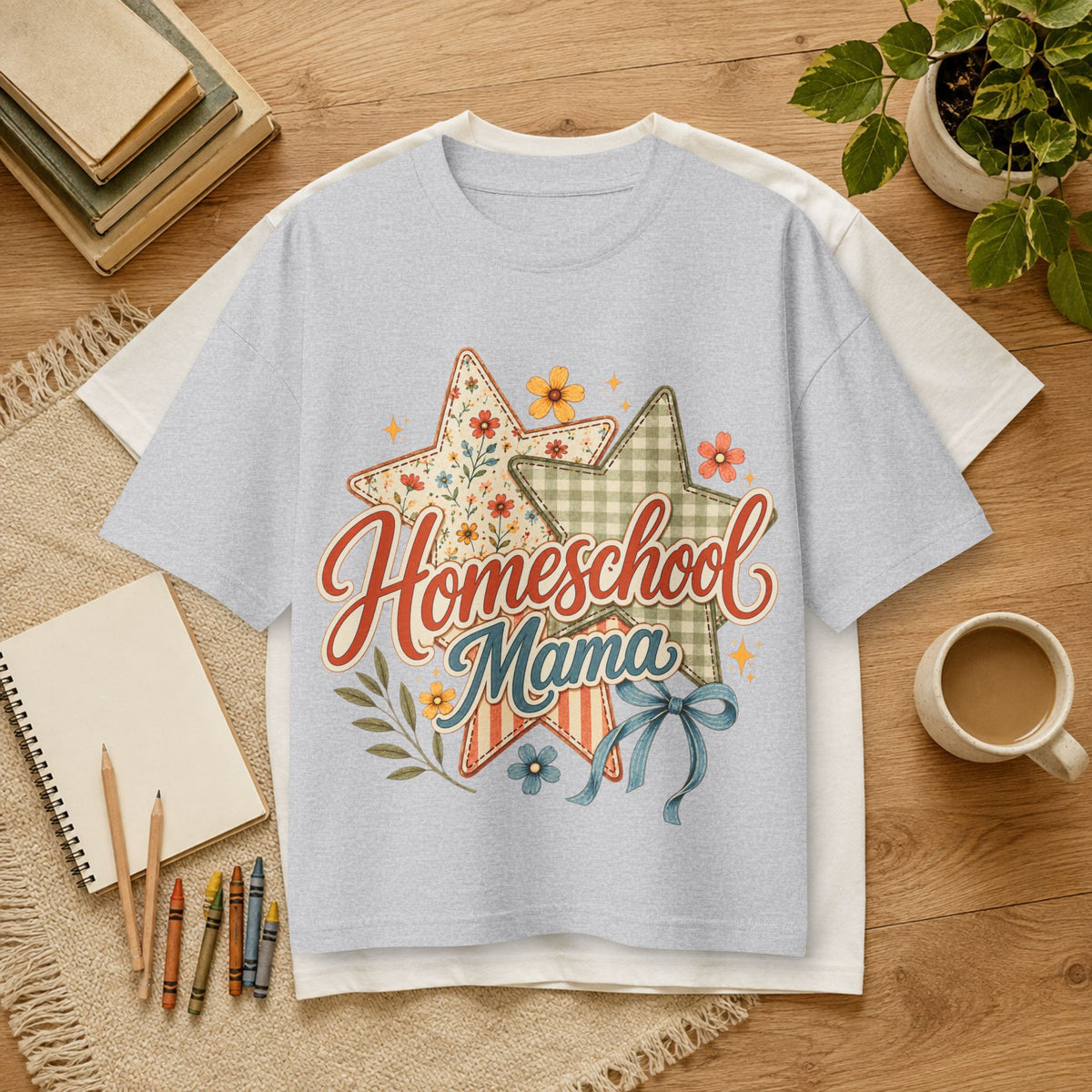 Homeschool Mama T-Shirt — Floral Star Vintage Mom Tee- Bella Canvas