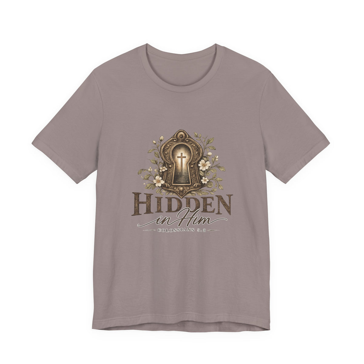 Hidden in Him T-Shirt — Christian Faith Keyhole Design (Colossians 3:3)