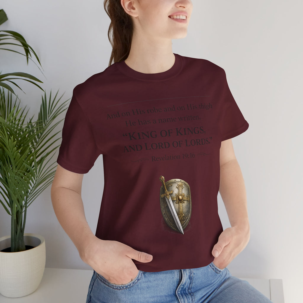King of Kings Shield Tee – Revelation 19:16 Christian T-Shirt