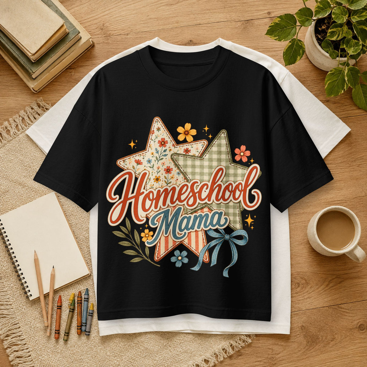 Homeschool Mama T-Shirt — Floral Star Vintage Mom Tee- Bella Canvas