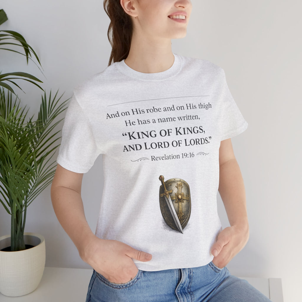 King of Kings Shield Tee – Revelation 19:16 Christian T-Shirt