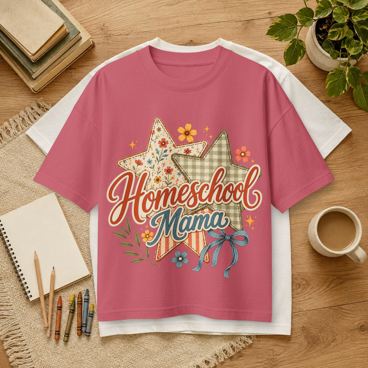 Homeschool Mama T-Shirt — Floral Star Vintage Mom Tee- Bella Canvas