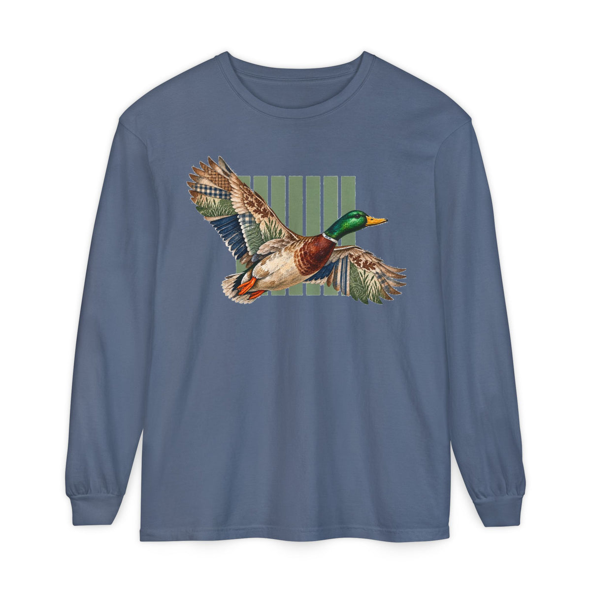 Mallard Duck Illustration Long Sleeve T-Shirt | Flying Duck Nature Tee