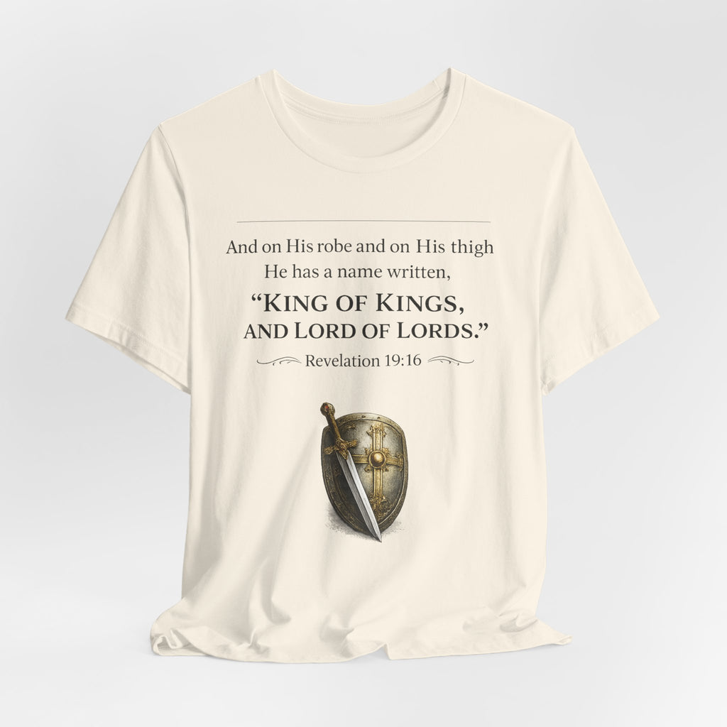 King of Kings Shield Tee – Revelation 19:16 Christian T-Shirt