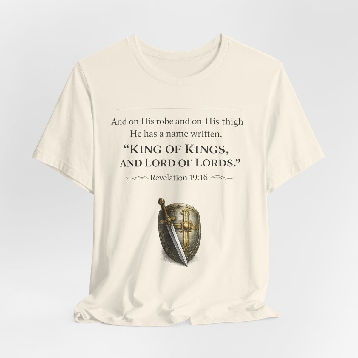 King of Kings Shield Tee – Revelation 19:16 Christian T-Shirt