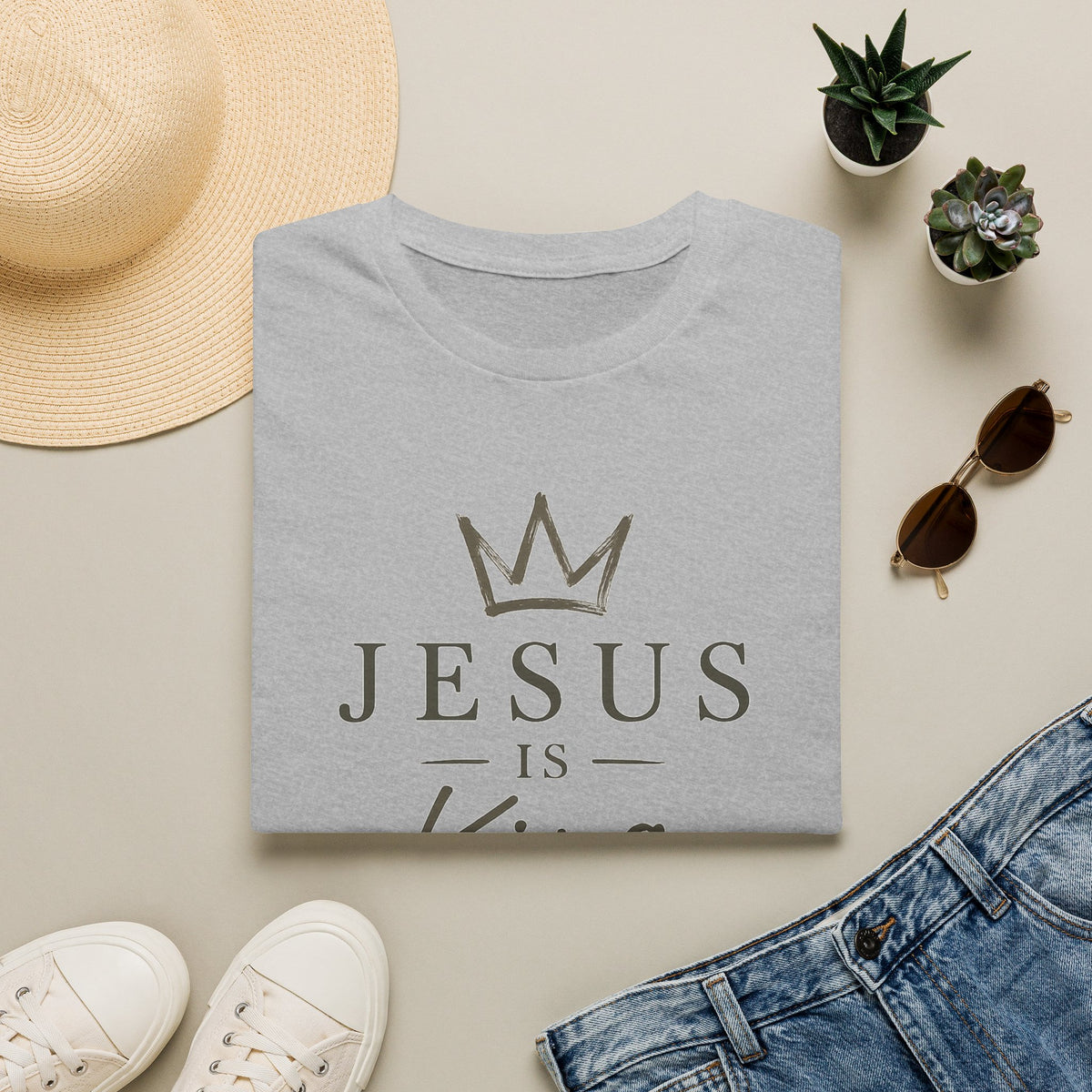 Jesus Is King T-Shirt — Faith Crown Christian Tee for Women & Men