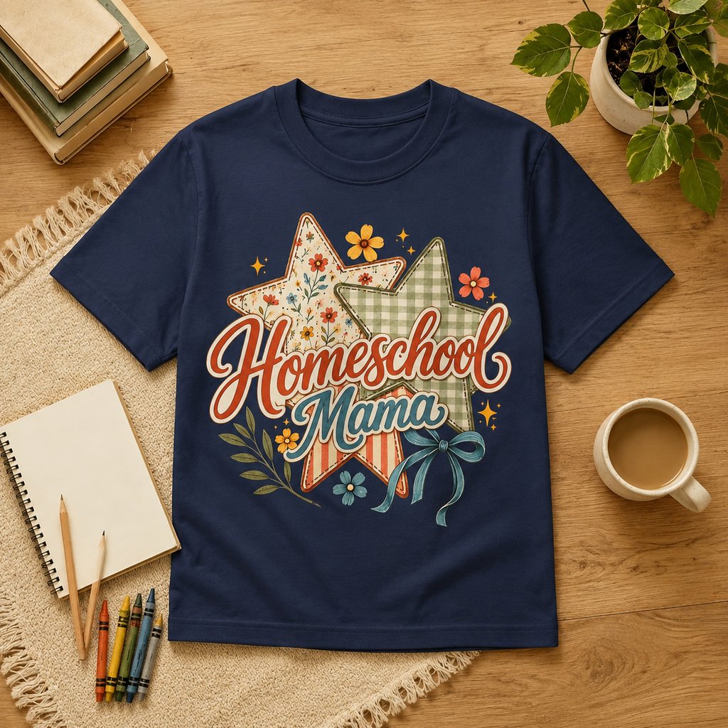 Homeschool Mama T-Shirt — Floral Star Vintage Mom Tee- Bella Canvas
