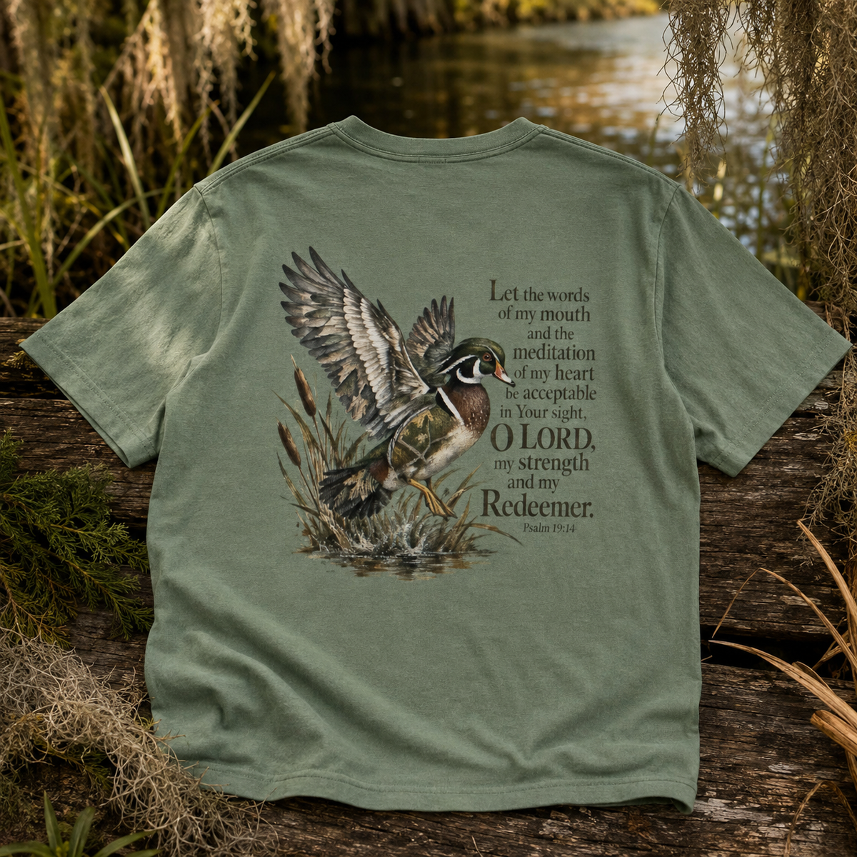 Christian Duck Hunting T-Shirt — Psalm 19:14 Scripture Graphic Tee