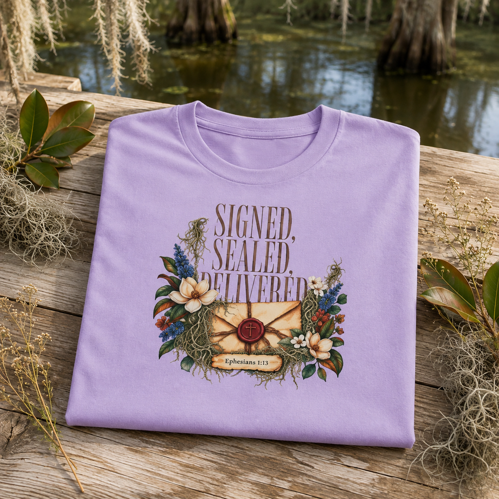 Christian Boxy Tee | vintage floral envelope, retro lettering
