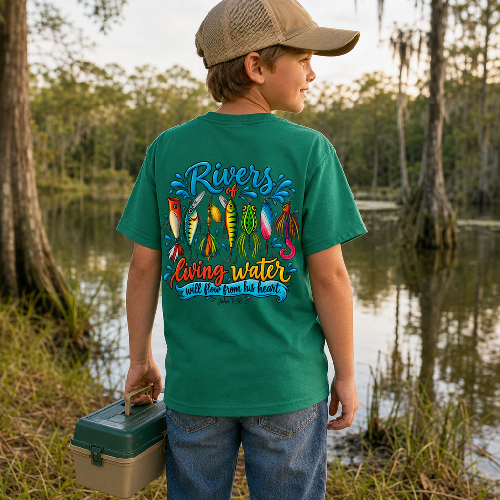 Rivers Living Water T-Shirt | Fishing Lures Graphic Youth Tee