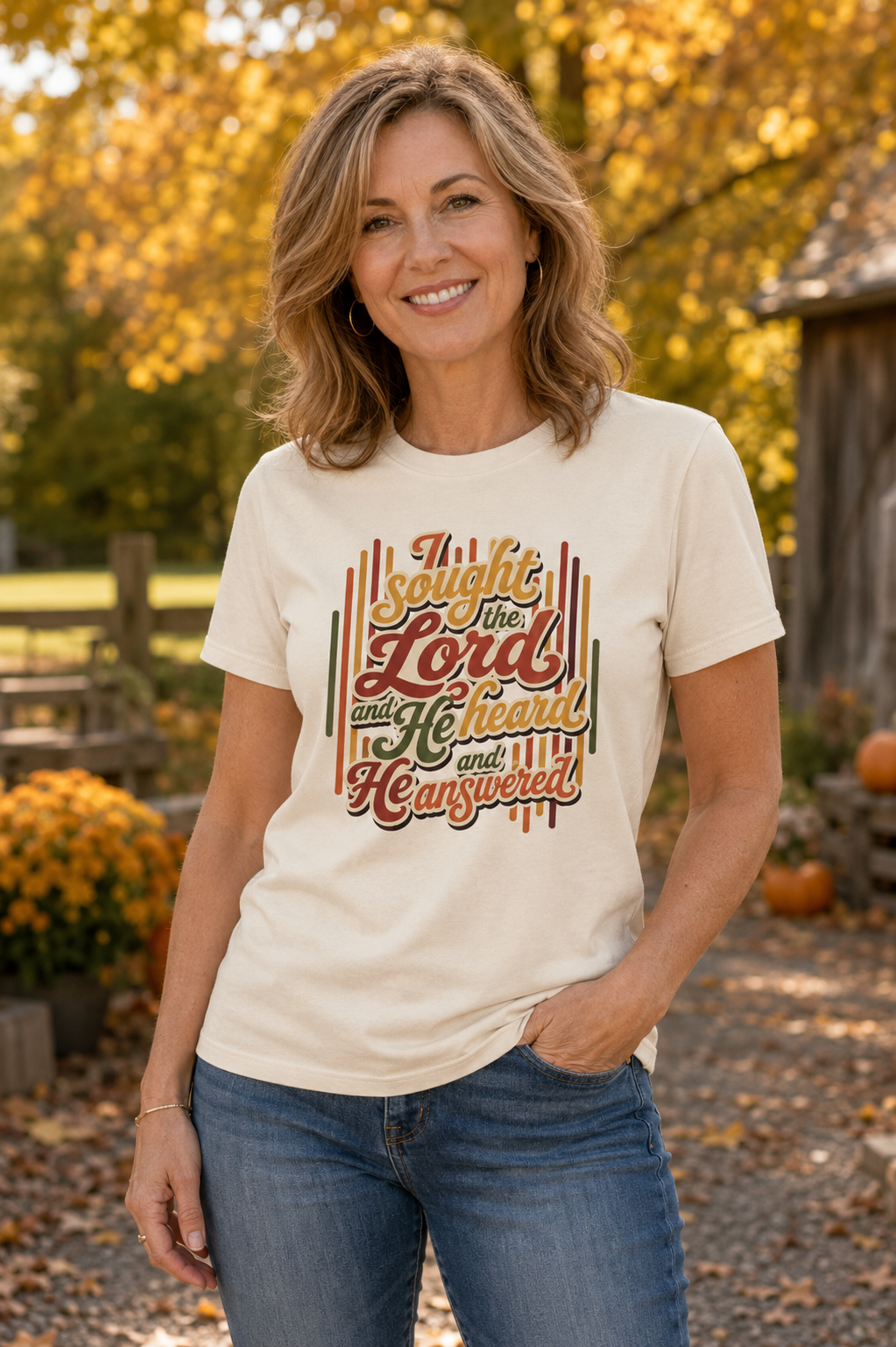 Christian Women's Tee — "I Sought the Lord and He Heard and He Answered" Inspirational Faith Shirt