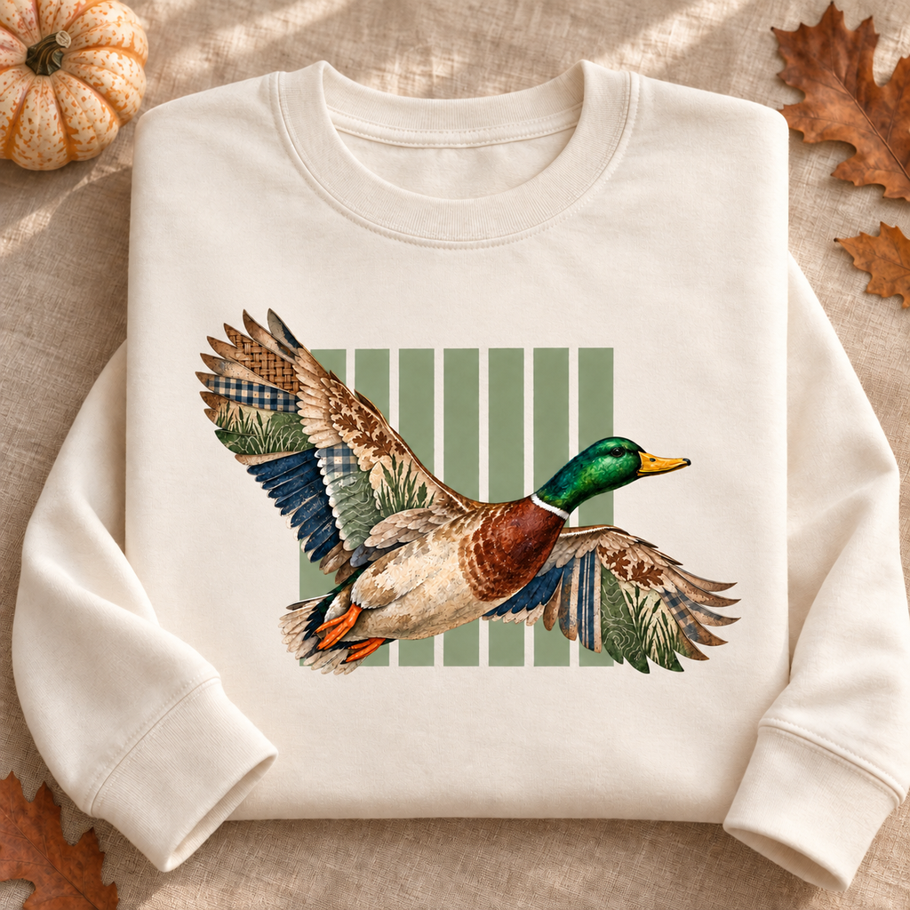 Mallard Duck Illustration Long Sleeve T-Shirt | Flying Duck Nature Tee