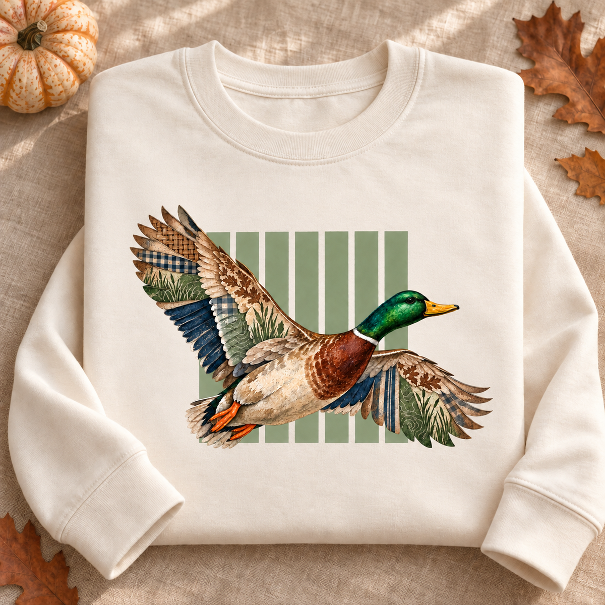 Mallard Duck Illustration Long Sleeve T-Shirt | Flying Duck Nature Tee