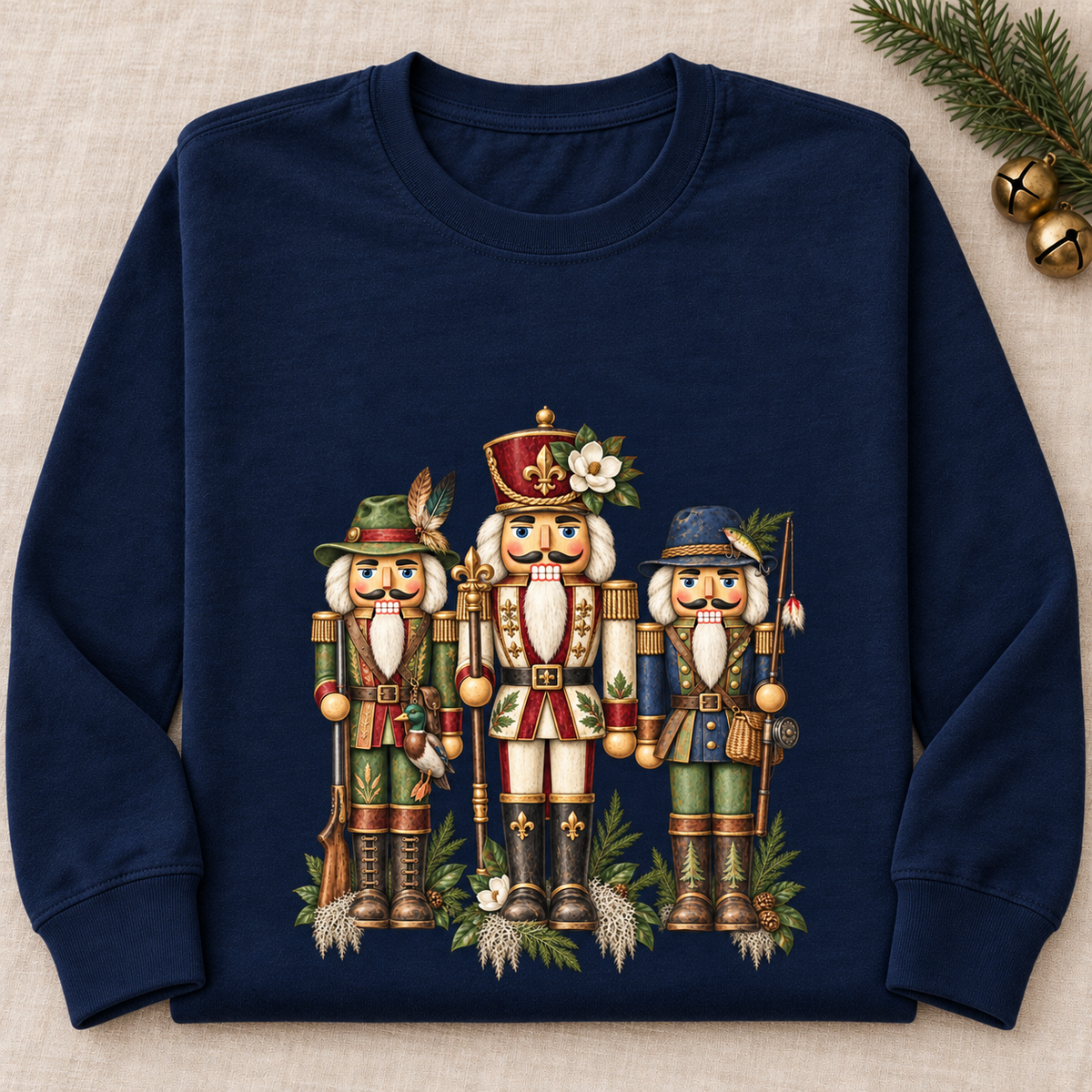 Vintage Nutcracker Soldiers Long Sleeve Tee | Holiday Ornament Trio