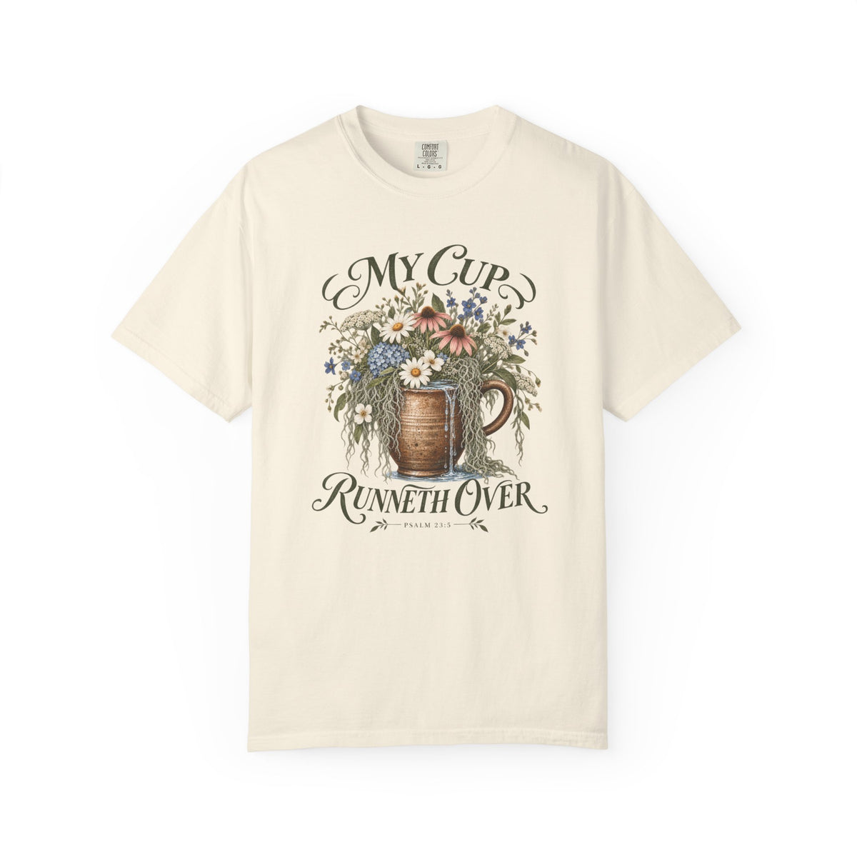 My Cup Runneth Over Floral T-Shirt — Vintage Floral Mug Graphic