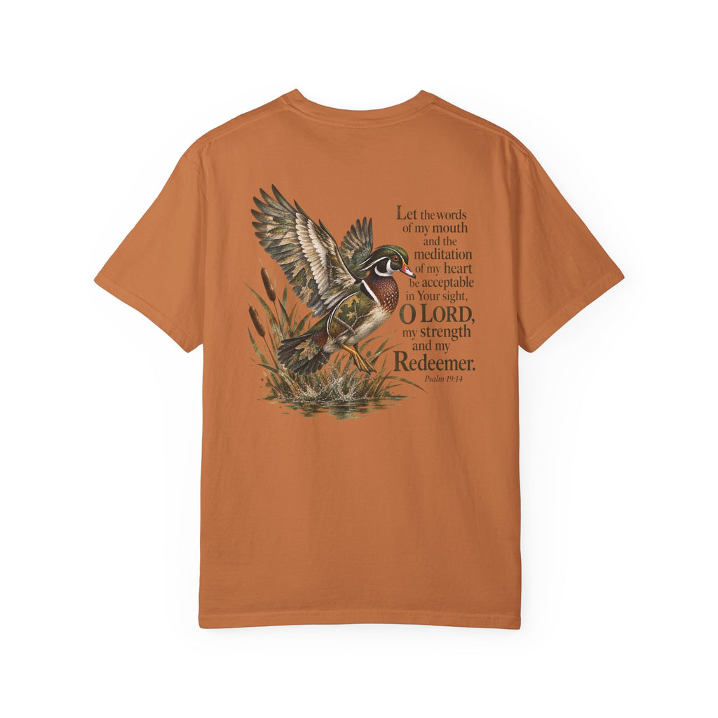 Christian Duck Hunting T-Shirt — Psalm 19:14 Scripture Graphic Tee