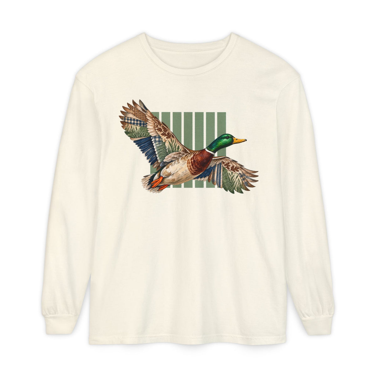 Mallard Duck Illustration Long Sleeve T-Shirt | Flying Duck Nature Tee