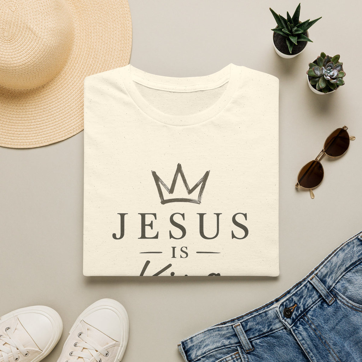 Jesus Is King T-Shirt — Faith Crown Christian Tee for Women & Men