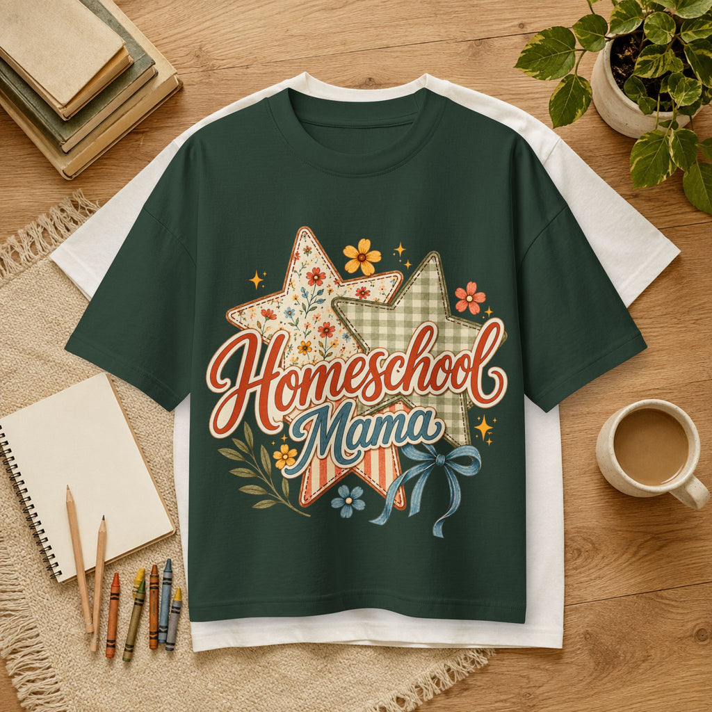 Homeschool Mama T-Shirt — Floral Star Vintage Mom Tee- Bella Canvas