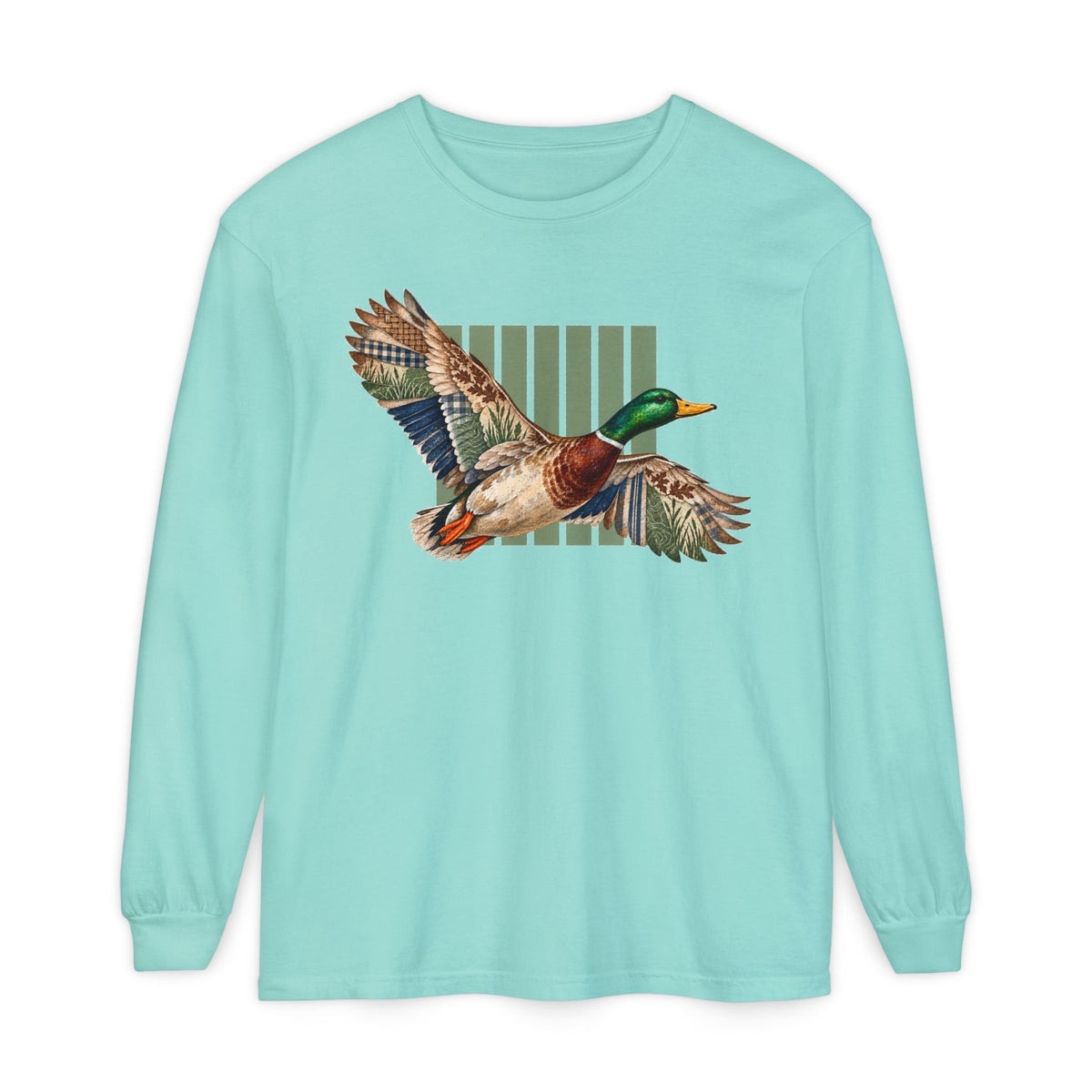 Mallard Duck Illustration Long Sleeve T-Shirt | Flying Duck Nature Tee