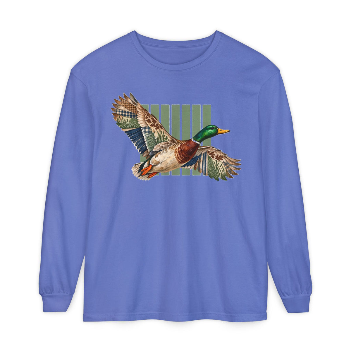 Mallard Duck Illustration Long Sleeve T-Shirt | Flying Duck Nature Tee