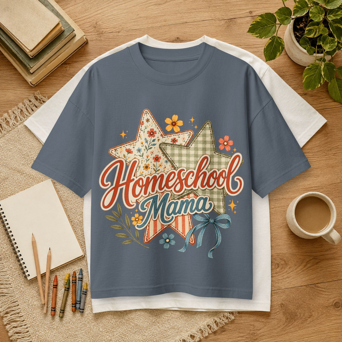Homeschool Mama T-Shirt — Floral Star Vintage Mom Tee- Bella Canvas