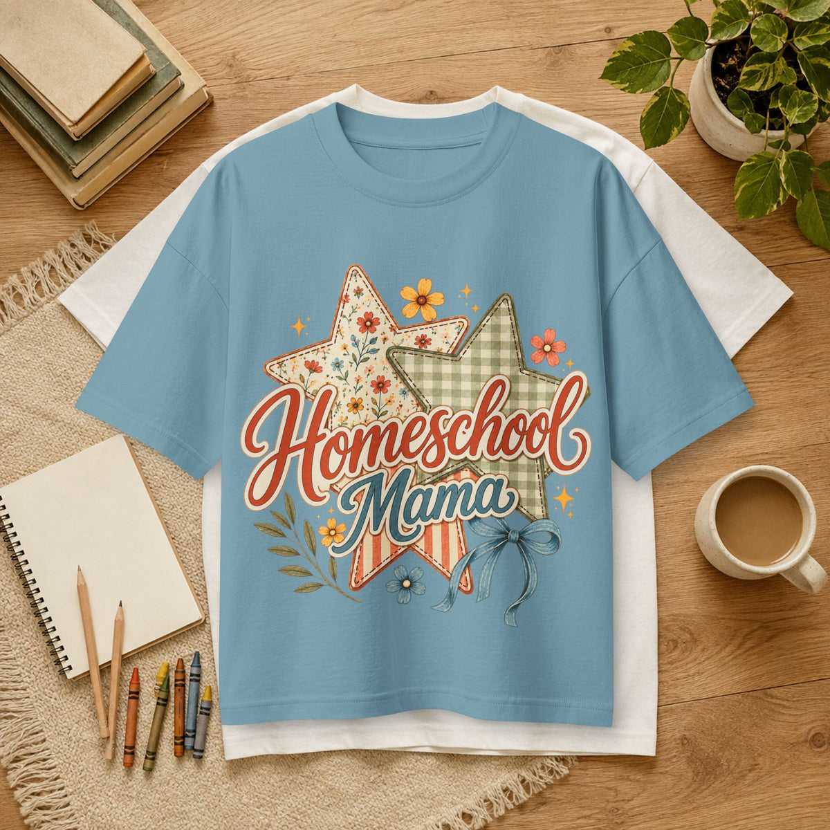 Homeschool Mama T-Shirt — Floral Star Vintage Mom Tee- Bella Canvas