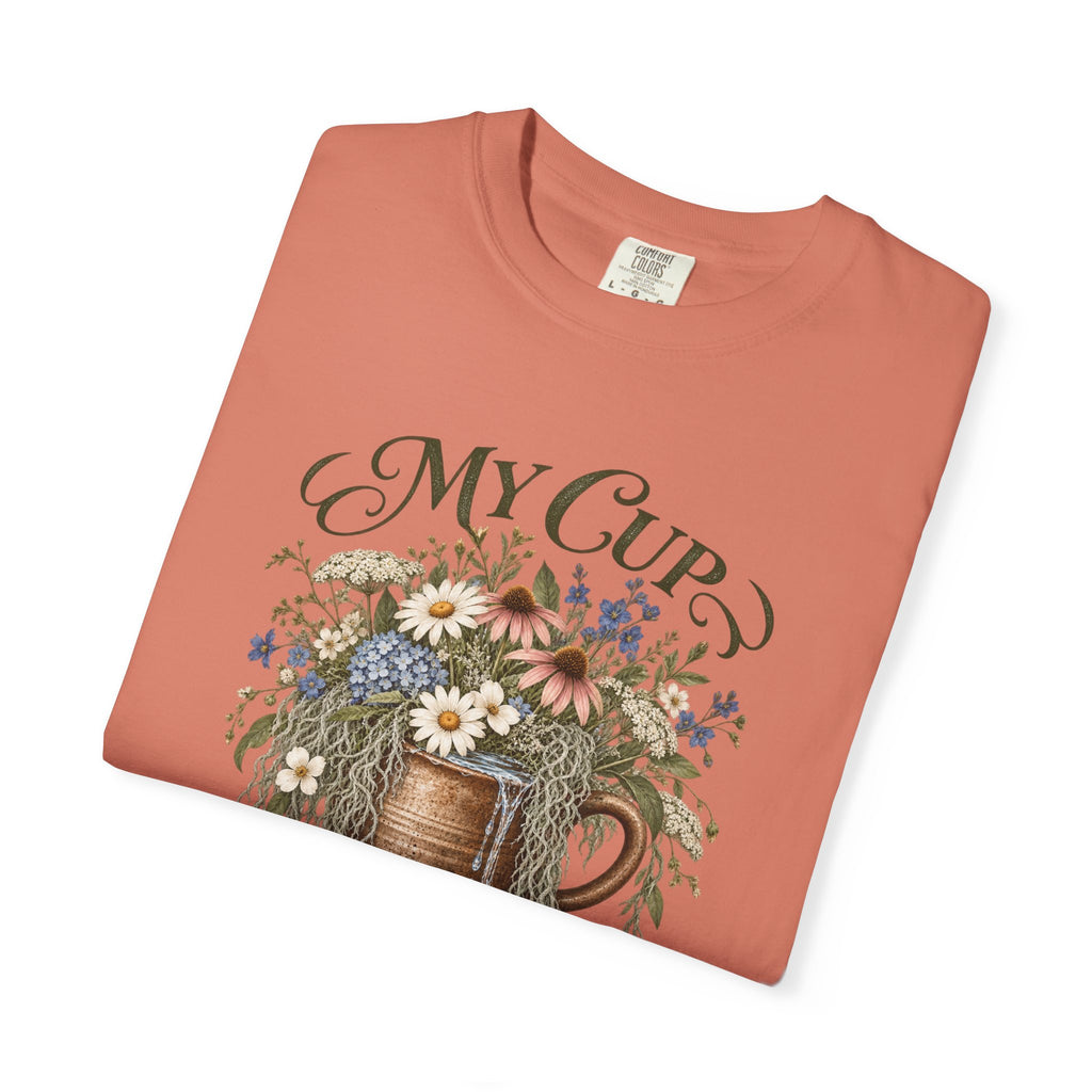 My Cup Runneth Over Floral T-Shirt — Vintage Floral Mug Graphic