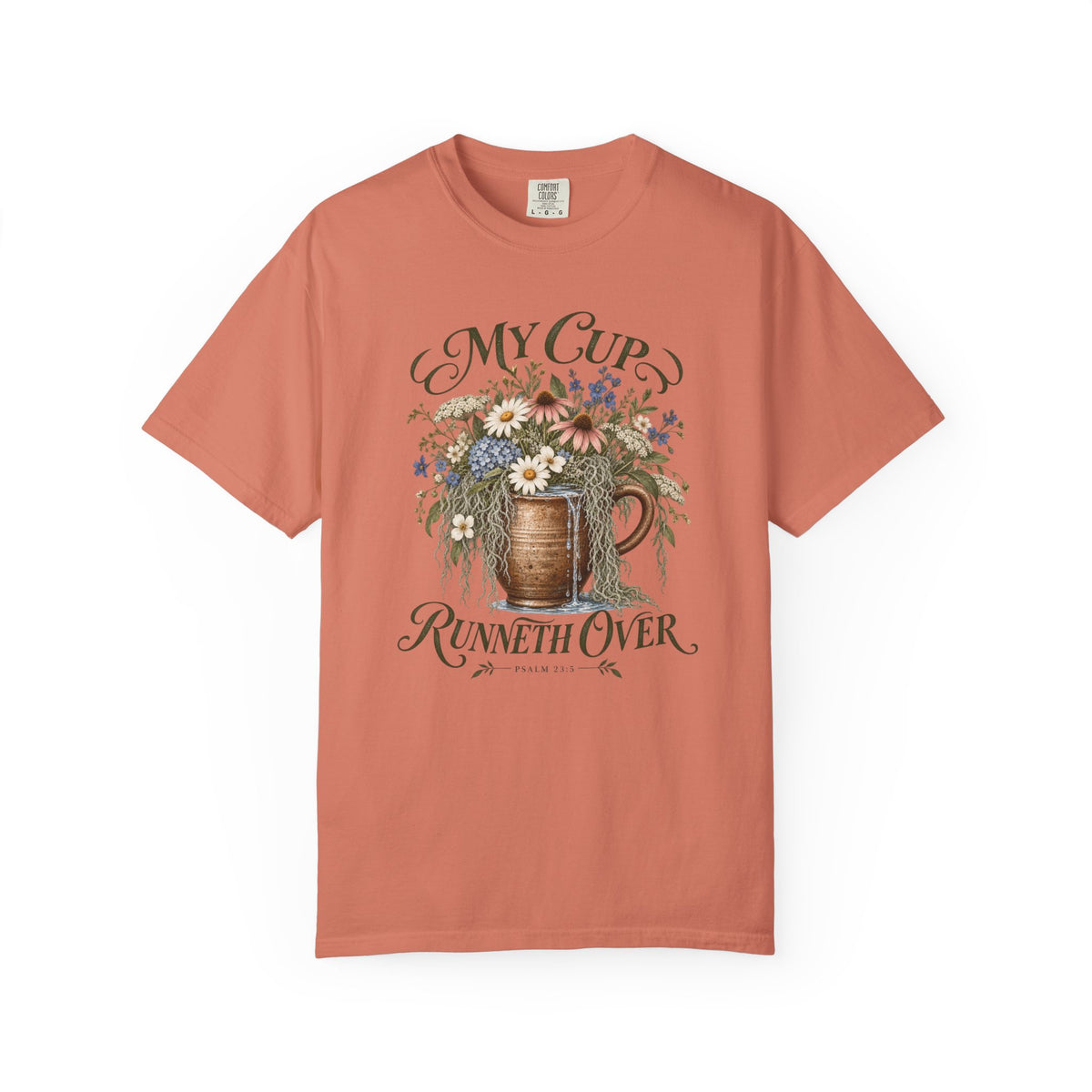 My Cup Runneth Over Floral T-Shirt — Vintage Floral Mug Graphic