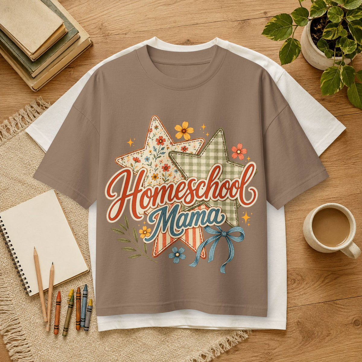 Homeschool Mama T-Shirt — Floral Star Vintage Mom Tee- Bella Canvas