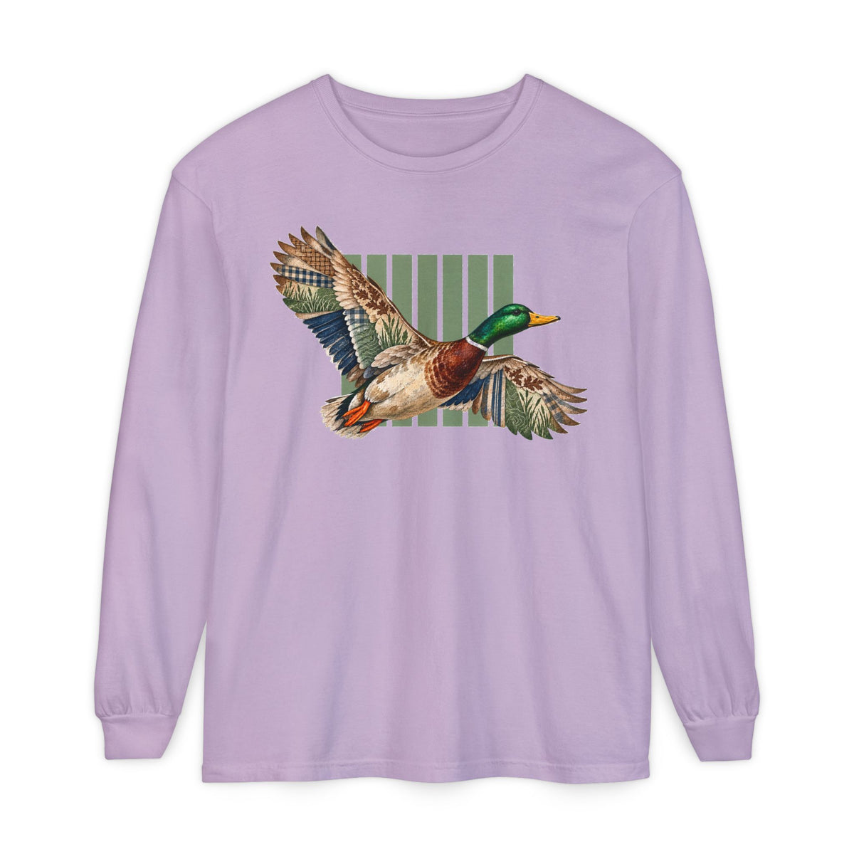 Mallard Duck Illustration Long Sleeve T-Shirt | Flying Duck Nature Tee