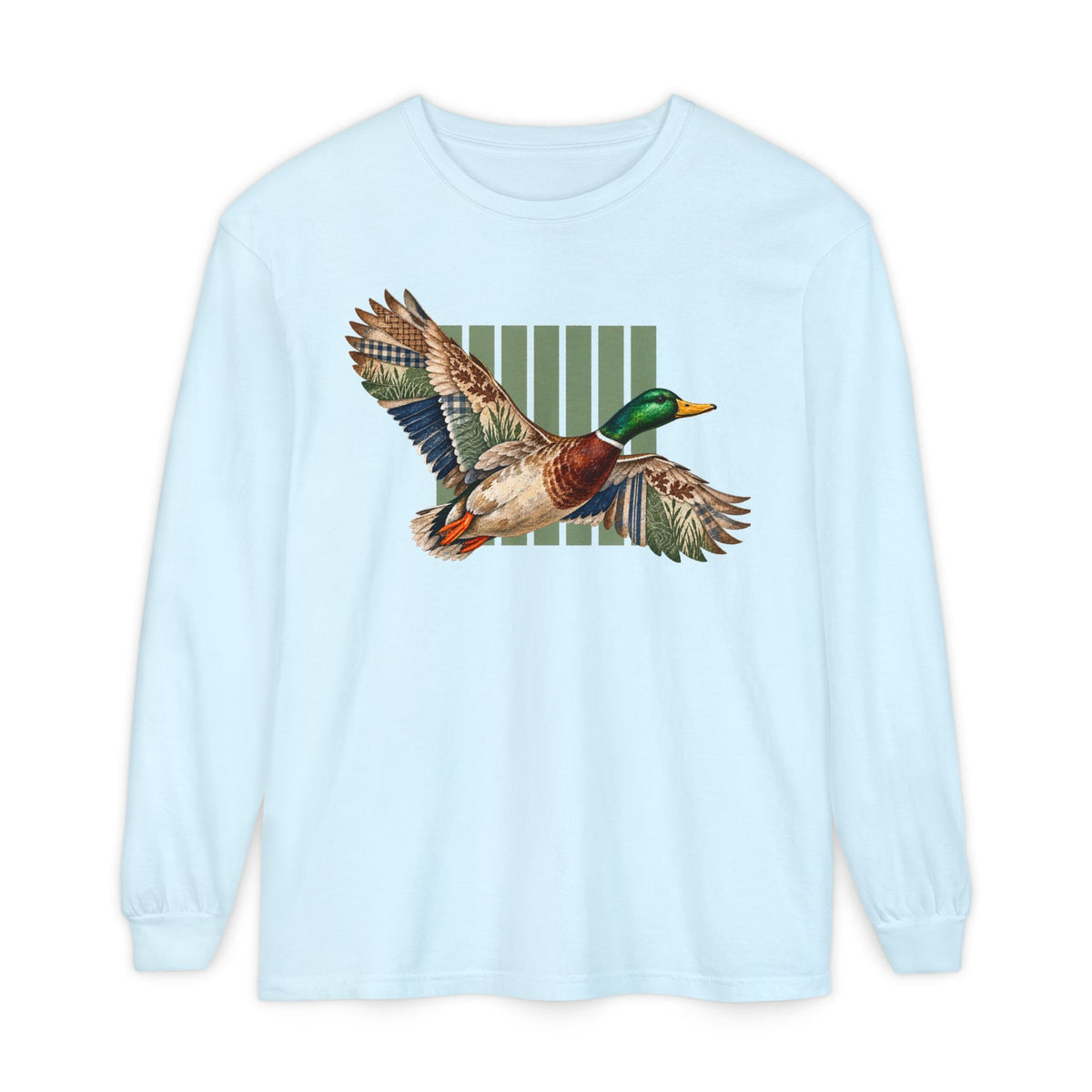 Mallard Duck Illustration Long Sleeve T-Shirt | Flying Duck Nature Tee
