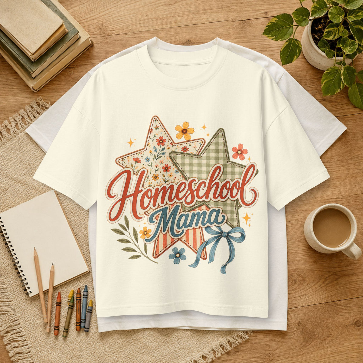 Homeschool Mama T-Shirt — Floral Star Vintage Mom Tee- Bella Canvas