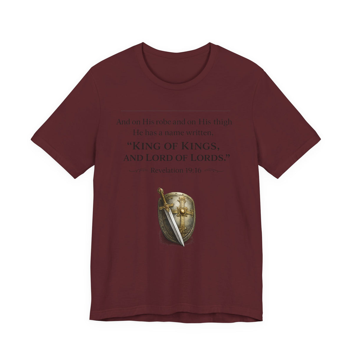 King of Kings Shield Tee – Revelation 19:16 Christian T-Shirt