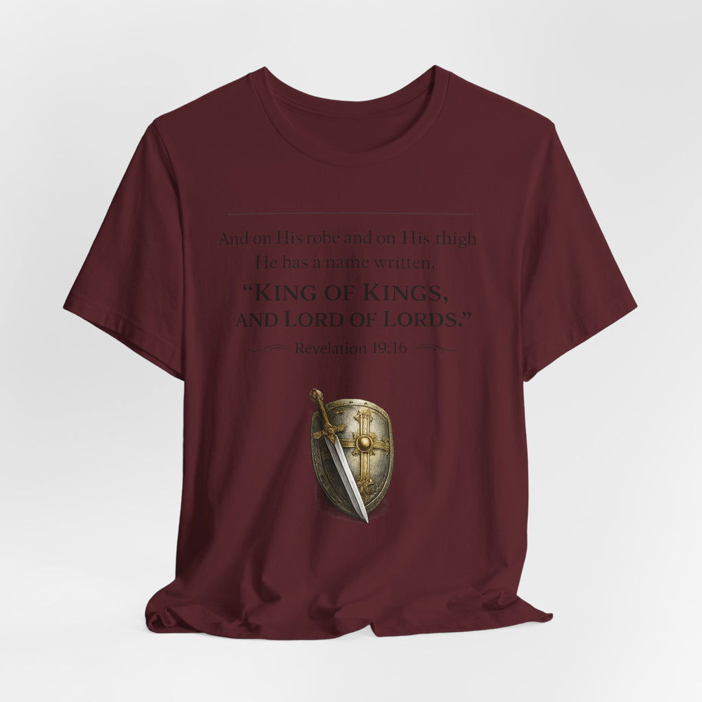 King of Kings Shield Tee – Revelation 19:16 Christian T-Shirt