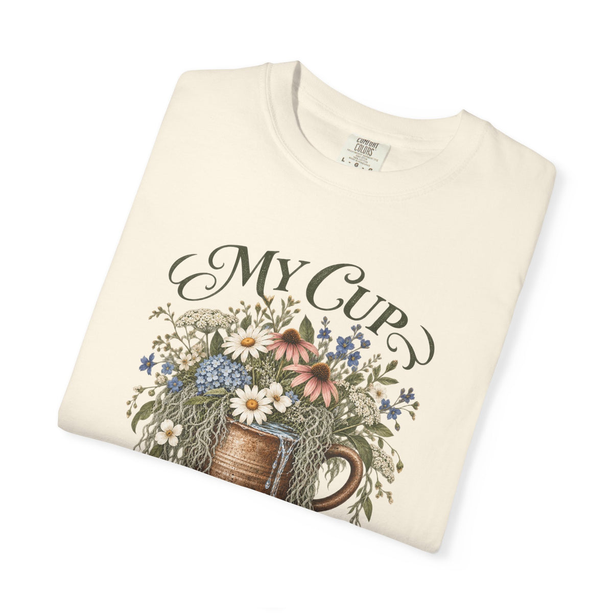 My Cup Runneth Over Floral T-Shirt — Vintage Floral Mug Graphic