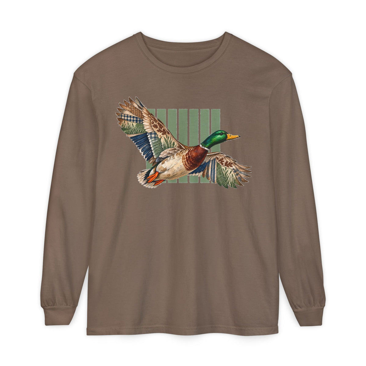Mallard Duck Illustration Long Sleeve T-Shirt | Flying Duck Nature Tee